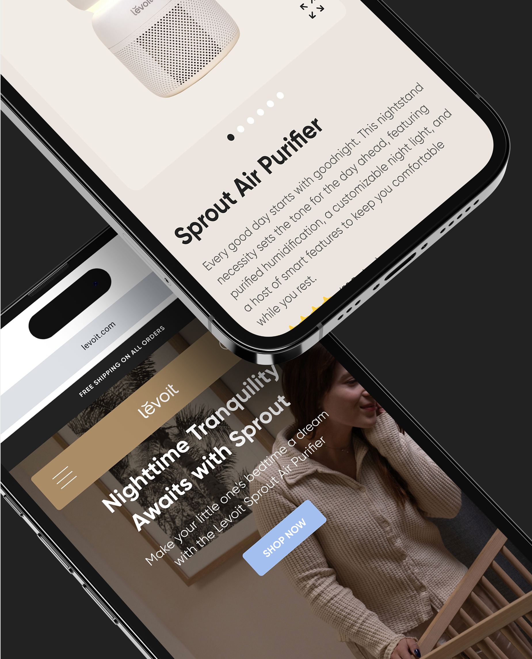 Levoit website reskin mobile mockup.